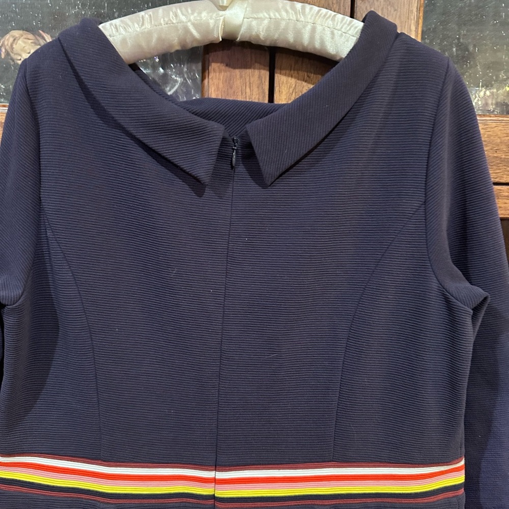 BODEN 🌼 Daisy Ottoman Rainbow Stripe Navy Blue Knit Sheath Dress Womens Sz 18L - Picture 8 of 12